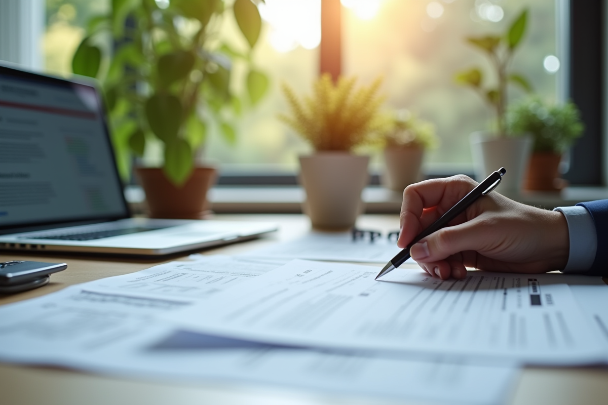 Main remplissant des formulaires sur un bureau bien éclairé