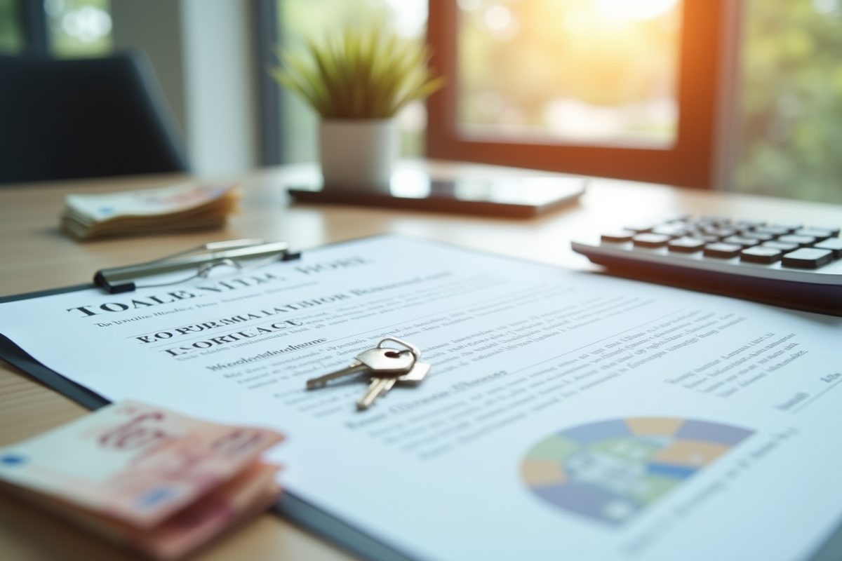 Contrat d'achat immobilier avec clés et euros