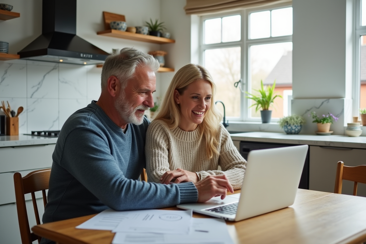 Couple discutant de prêt à la maison