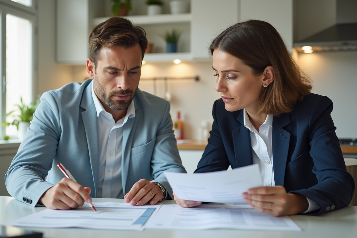 Expert en assurance et propriétaire examinent un rapport
