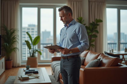Expert immobilier évaluant un appartement moderne