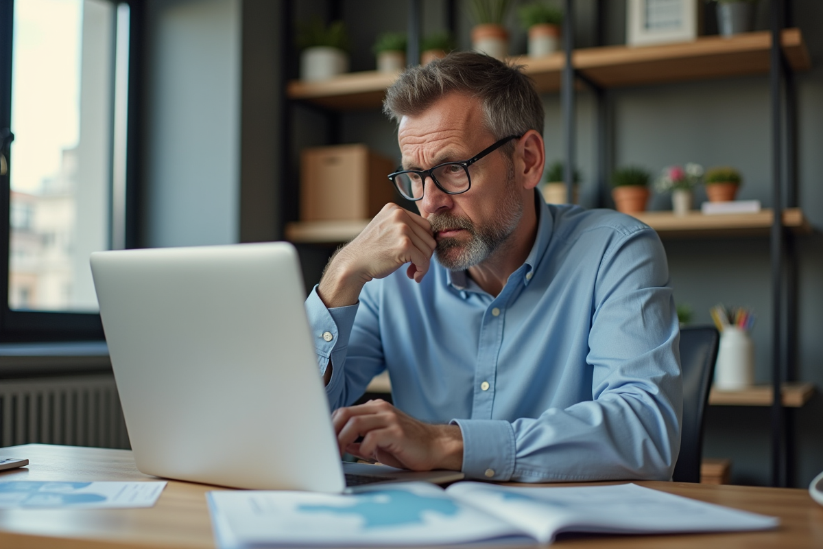 Homme d'affaires en bureau étudiant une carte de France