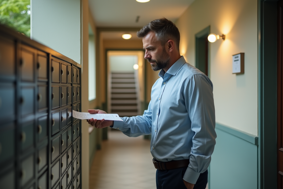 Homme dépose une lettre de résiliation dans une boîte aux lettres