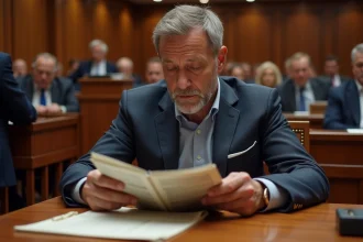 Homme d'âge moyen examine un catalogue lors d'une vente aux enchères