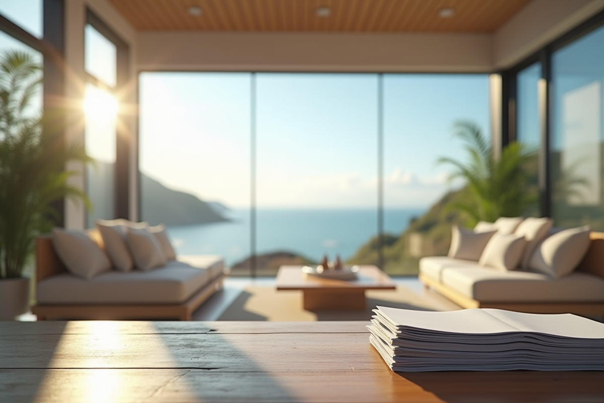 Maison de vacances moderne avec vue sur la côte en journée