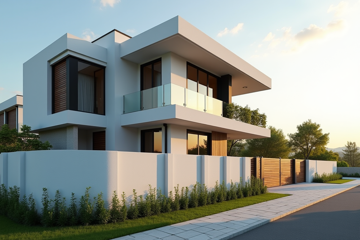 Maison moderne avec grandes fenêtres ensoleillées