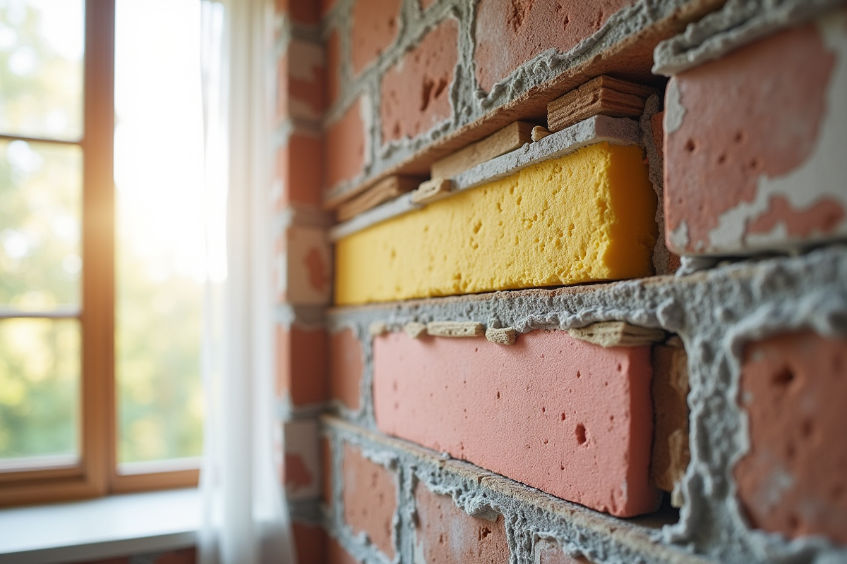 Coupe d un mur de maison moderne avec isolation et briques