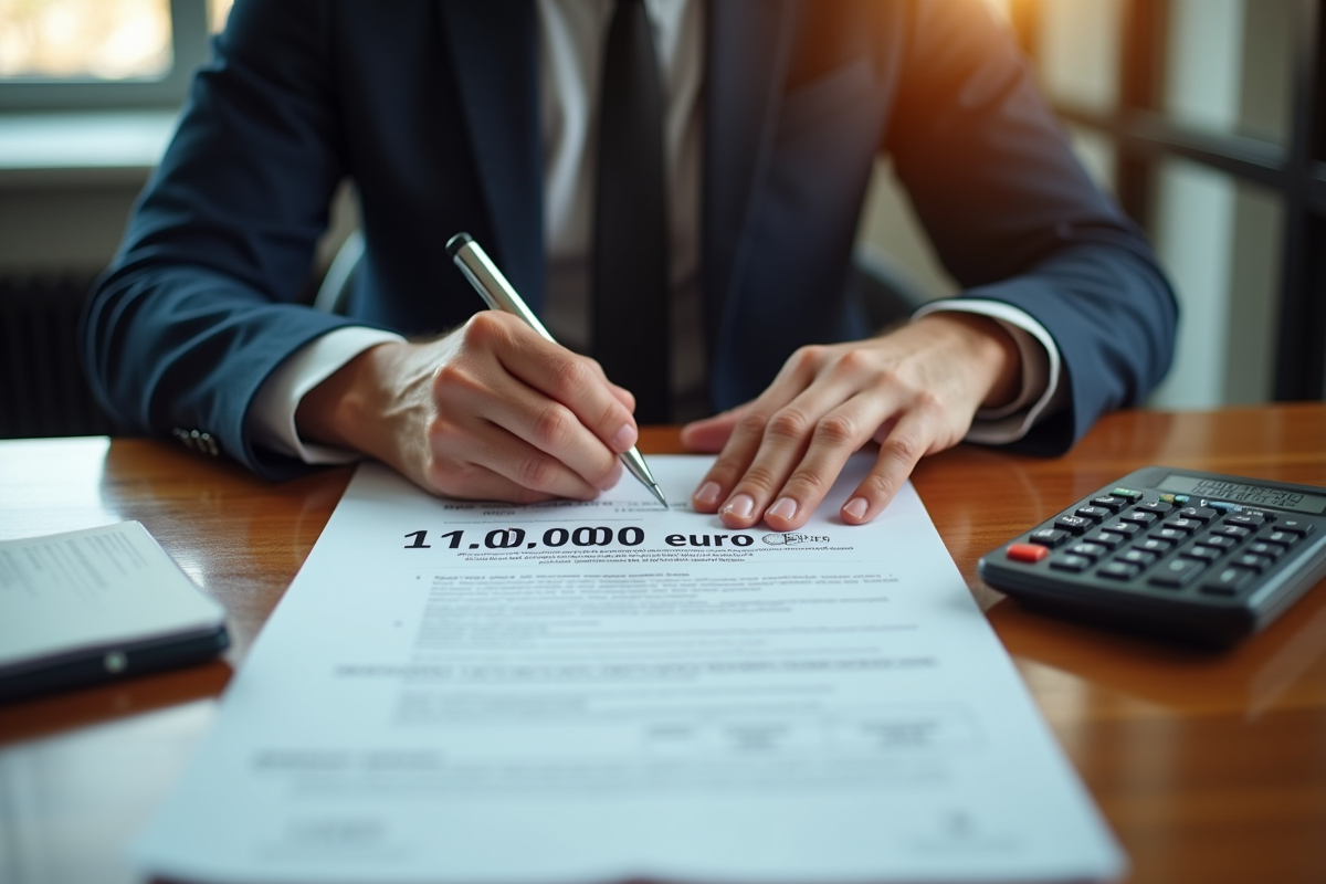 Notaire professionnel avec documents et calculatrice