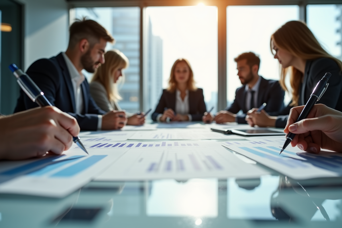 Réunion d'affaires avec analyse de documents et graphiques