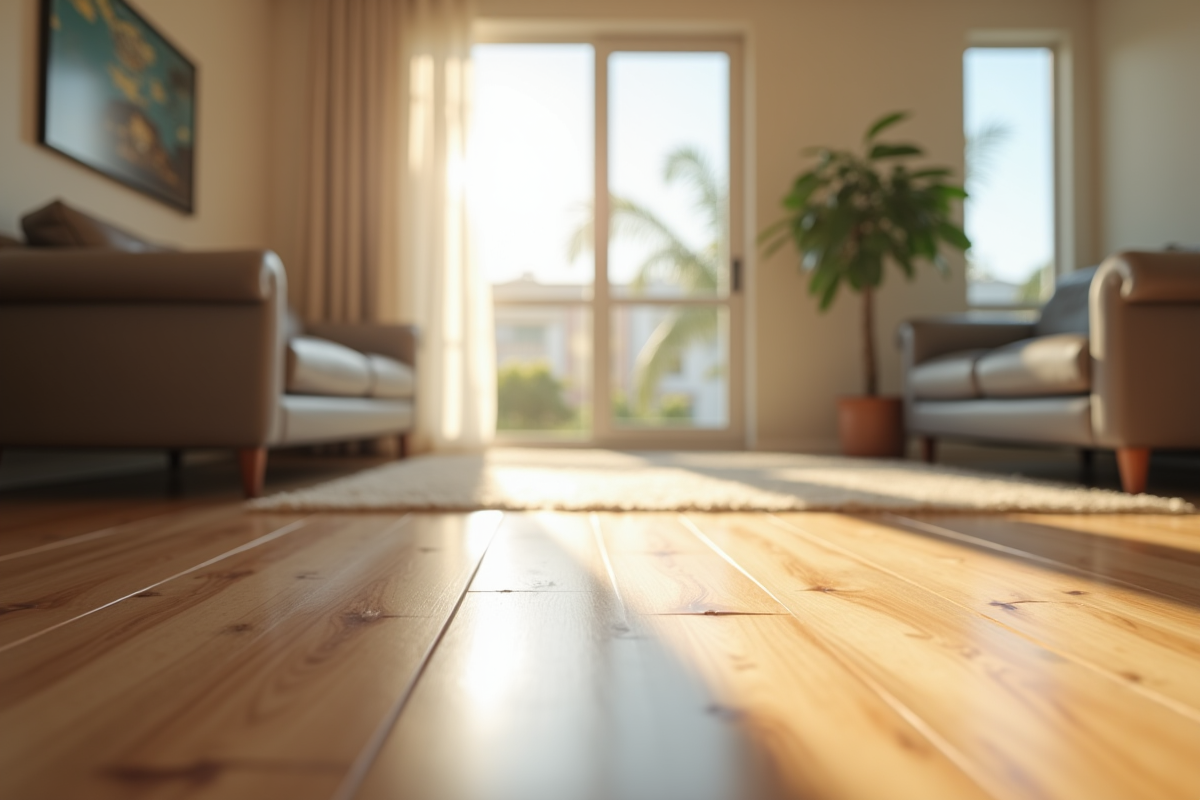 Salon lumineux d'un appartement californien avec marques d'usure