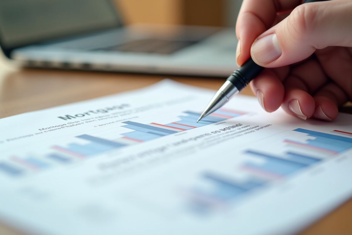 Main signant un contrat de mortgage avec graphique de taux